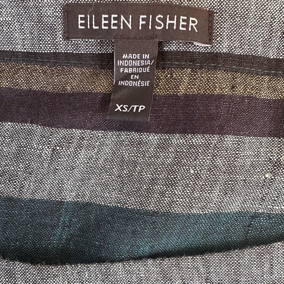 Eileen Fisher Teal Multi Stripe Organic Linen Top Extra Small New Without Tags! - Picture 10 of 11